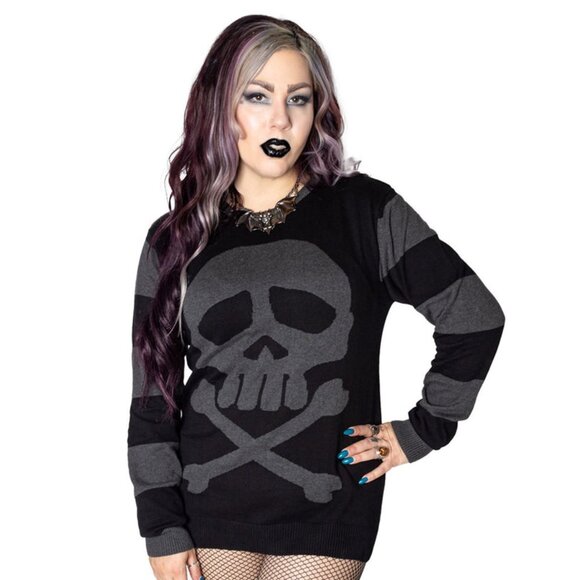 Unisex Harlock Striped Skull Sweater 100% Cotton Knit S-M-L-XL-2XL-3XL NWT - Picture 1 of 3